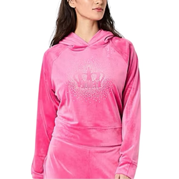 NWT Juicy Couture OG Bling Velour Hoodie Pink Crown Logo Women’s XL - Picture 1 of 8